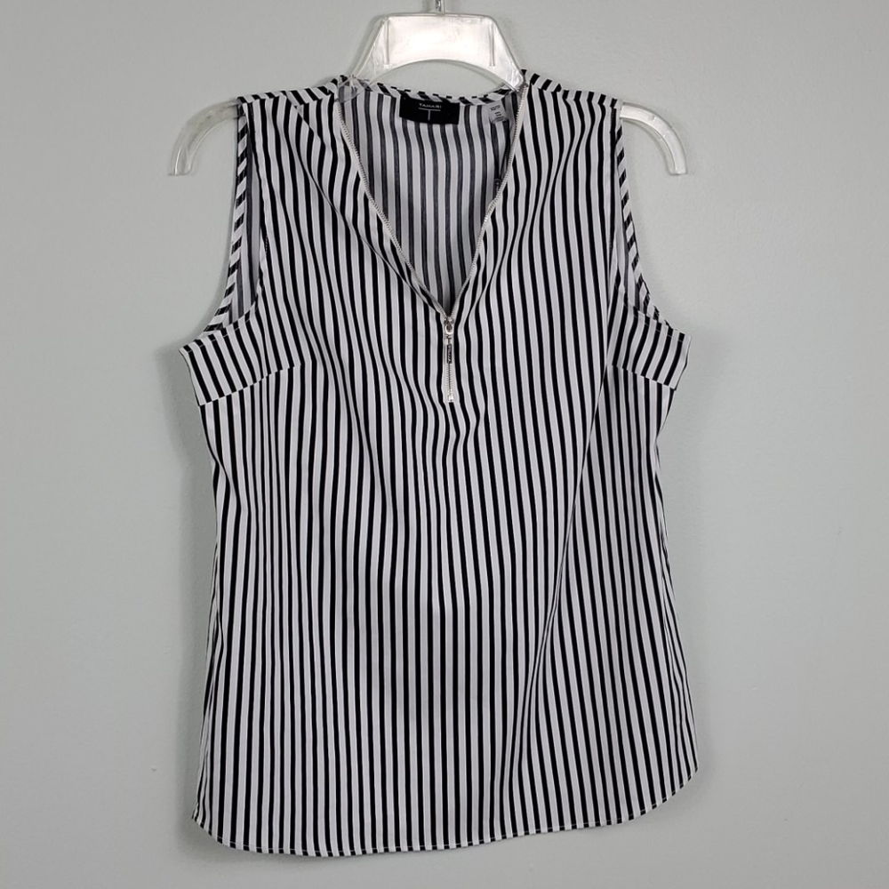 T Tahari Sleeveless V-neck Referee Striped Top XS